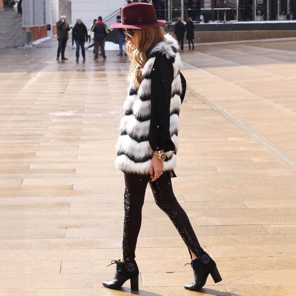 BYCHANCE • Black Arnie Sequin Leggings Zipper Ankle Pants - Picture 3 of 10